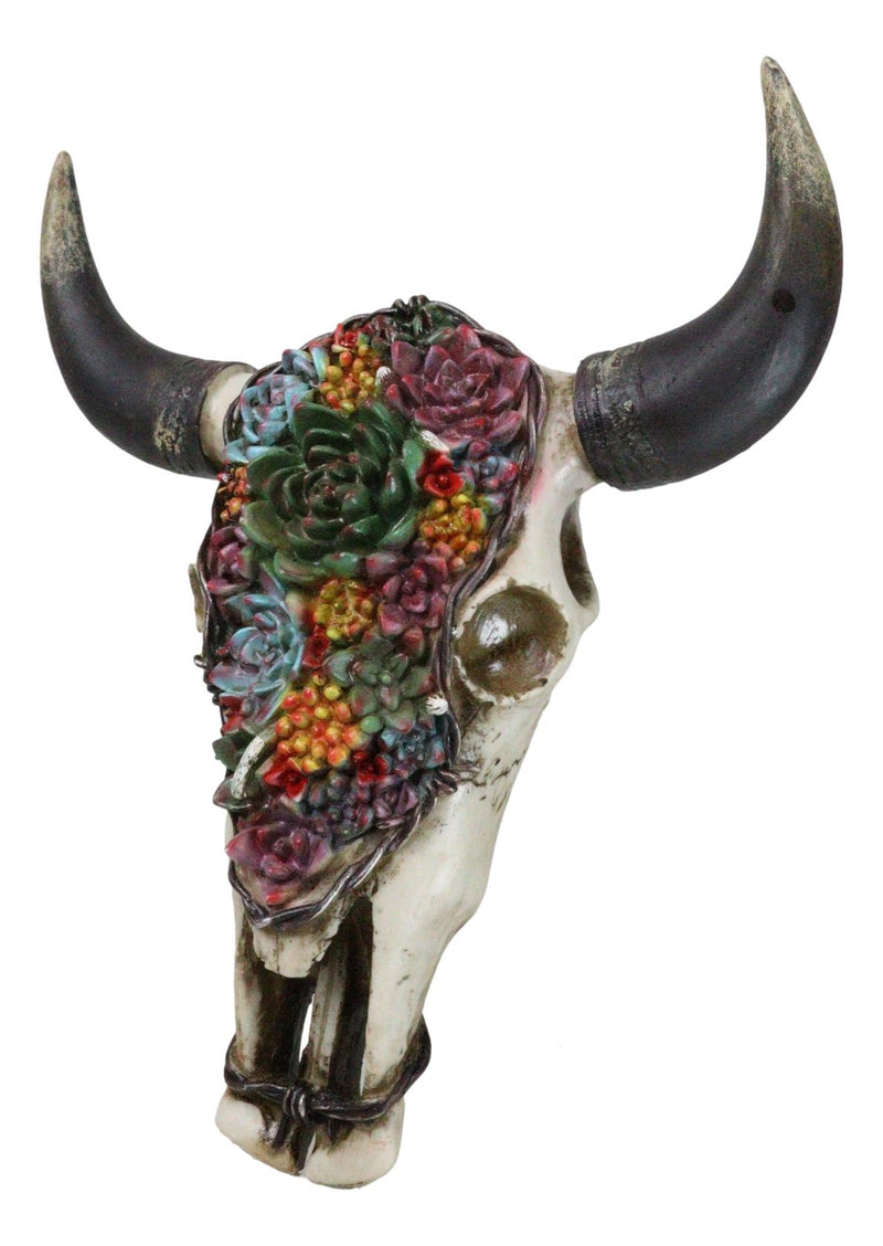 Rustic Southwest Bull Cow Skull With Floral Cactus Succulents Wall Decor Plaque