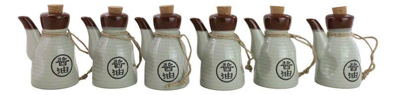 Shoyu Calligraphy White Tenmoku Porcelain Soy Sauce Dispenser Flask 7oz Set Of 6