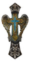 Rustic Tuscany Fleur De Lis Silver Scroll Angel Wings Turquoise Stone Wall Cross