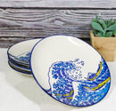Pack Of 4 Hokusai The Great Wave Of Kanagawa Mount Fuji Round Appetizer Plates