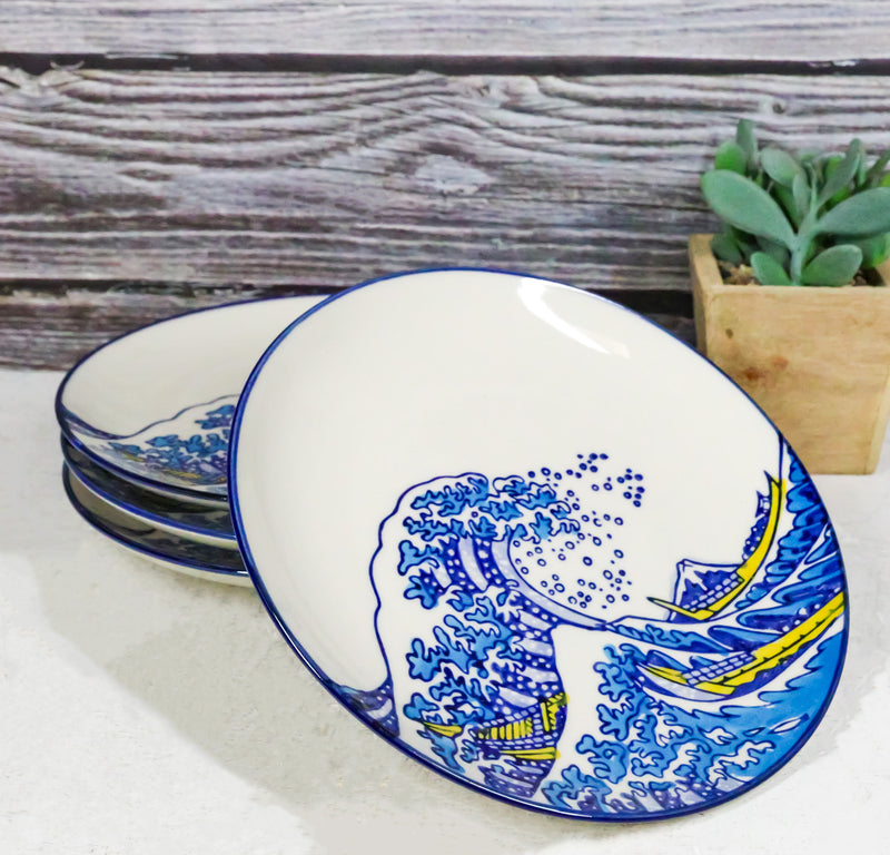 Pack Of 4 Hokusai The Great Wave Of Kanagawa Mount Fuji Round Appetizer Plates