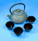 Maple Leaves Momiji Design Blue Tetsubin Cast Iron Tea Pot With 4 Cups Set 37oz