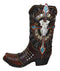 Western Cow Skull Turquoise Cross and Barbed Wires Cowboy Boot Vase Figurine