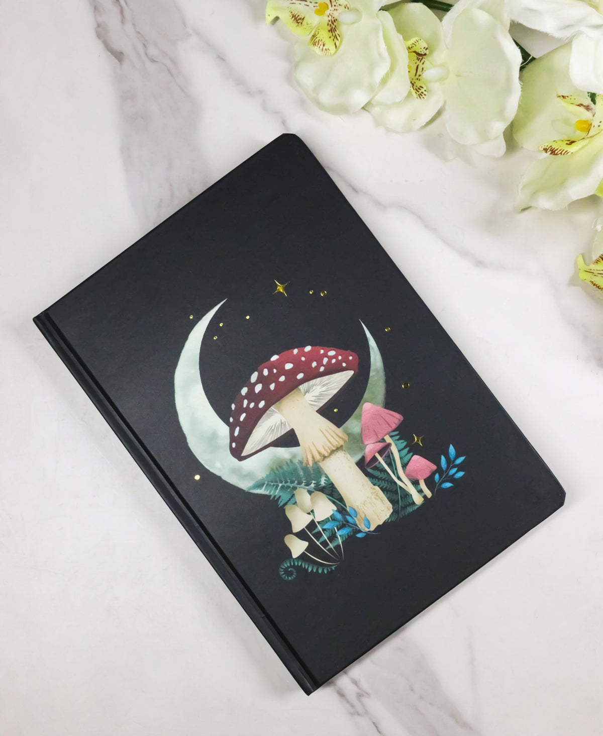 Dark Forest Toadstool Mushroom And Moon A5 Lined Journal Notebook with Bookmark