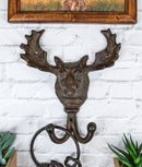 Cast Iron Western Rustic Bull Moose Antlers Head Wall Double Hooks Plaque