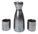 Porcelain Black Iron Clay Tetsu Kesho Japanese Wine Sake Flask With 2 Cups Set