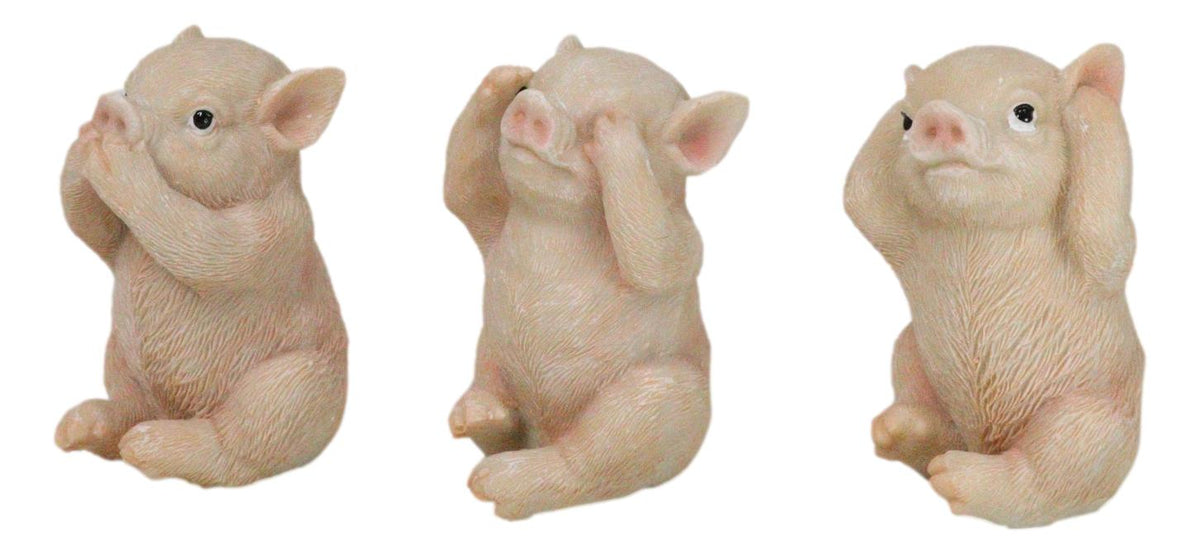 Rustic Country Hog Heavens See Hear Speak No Evil Piglet Pigs Figurines Set