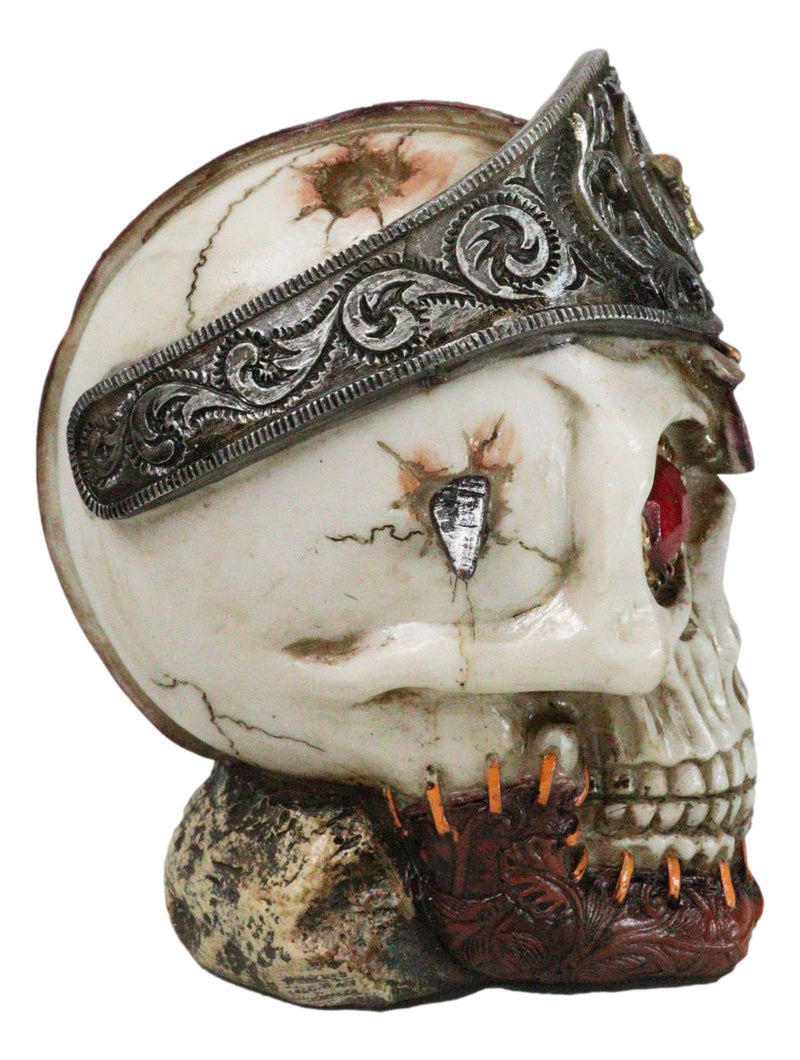 Western Texas Longhorn Silver Concho Buckle Skull Money Coin Bank Figurine