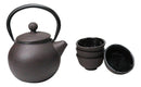 Round Dark Brown Textured Petite Cast Iron Teapot 10oz With 4 Mini Tea Cups Set