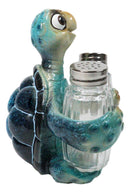 Marine Spotted Blue Shell Sea Turtle Glass Salt Pepper Shakers Holder Figurine