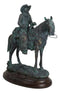 Western Ranger Cowboy With Hat On Bronco Horse Faux Bronze Verdigris Figurine