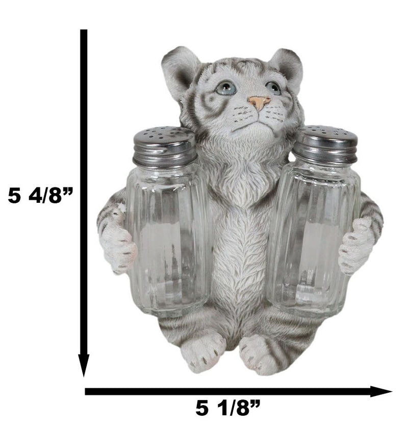 Forest Jungle White Bengal Tiger Cub Hugging Salt And Pepper Shakers Holder Set