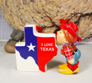 Western Cowgirl Kissing I Love Texas Sign Ceramic Salt And Pepper Shakers Set