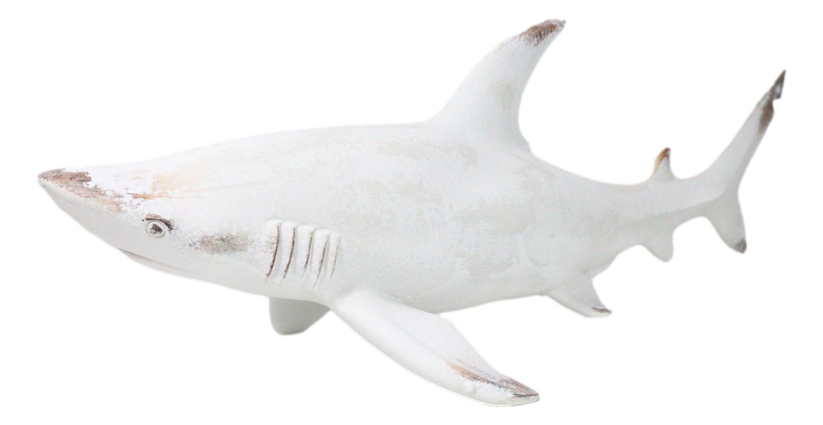 Nautical Ocean Marine Great White Shark Swimming Antiqued White Figurine 19.5"L