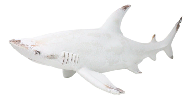 Nautical Ocean Marine Great White Shark Swimming Antiqued White Figurine 19.5"L