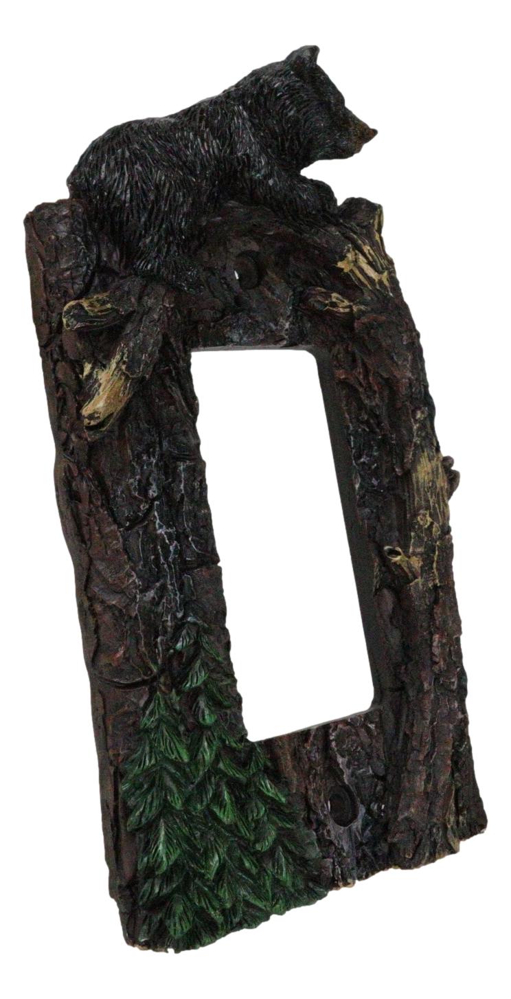 Set of 2 Rustic Forest Black Bears Climbing Tree Wall Single Rocker Cover