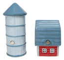 Ceramic Agricultural Country Farm Red Barn And Silo Salt And Pepper Shakers Set