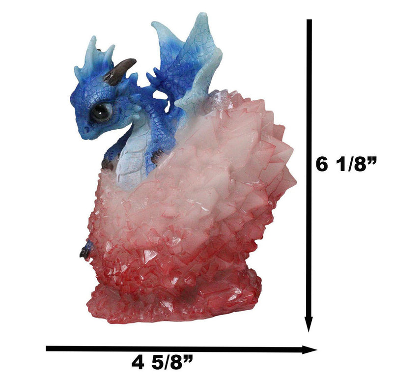 Whimsical Cute Blue Baby Dragon Hatchling in Crystal Icicle Red Egg Figurine