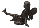 Cast Iron Sitting Whimsical Fairy With Bird On Her Feet Small Sculpture 5.75"L