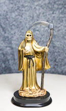 Gold Robe Santa Muerte With Scythe Patroness Of Wealth Decorative Figurine 5"H