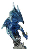 Armored Blue Guardian Water Elemental Dragon On LED Crystals Pedestal Figurine
