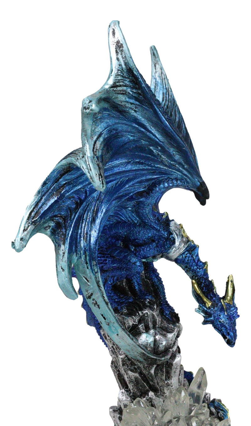Armored Blue Guardian Water Elemental Dragon On LED Crystals Pedestal Figurine