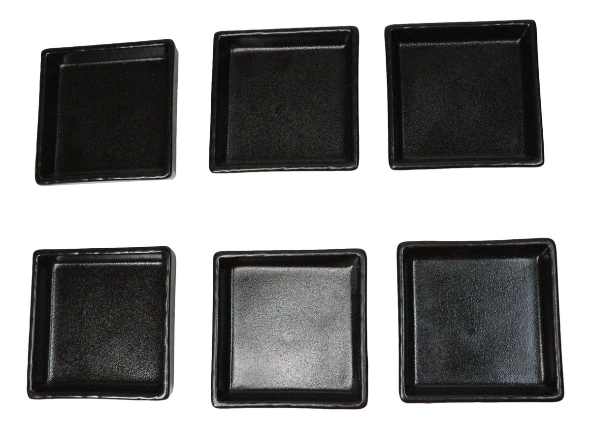 Set Of 6 Kokuyo Black Minimalist Ceramic Square Condiment Sauce Dishes 2oz
