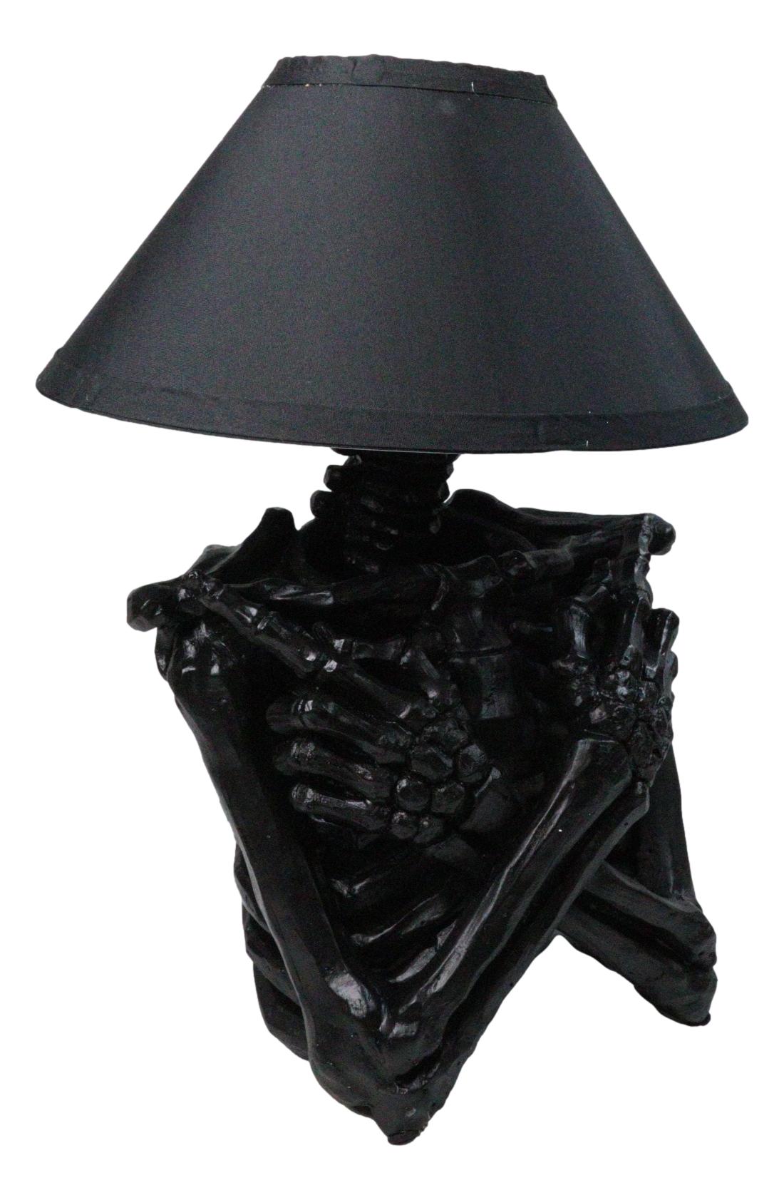 Ebros Gift Silent Half Skeleton Ribcage Crossed Arms Table Lamp with Black Shade