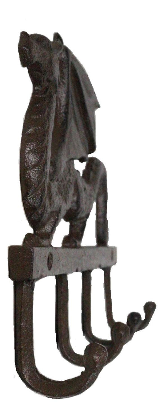 Cast Iron Legends Fantasy Sentinel Guardian Dragon 4 Pegs Wall Keys Hats Hook