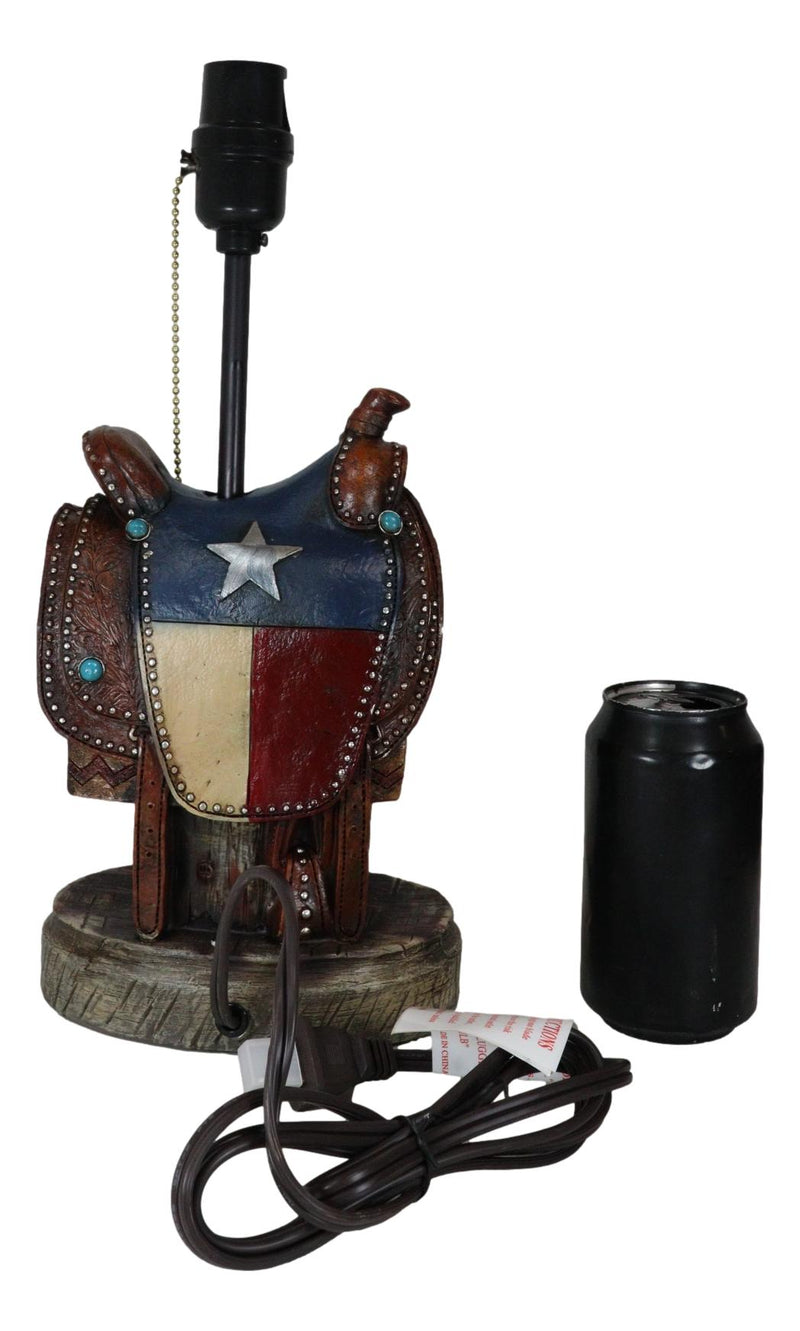 Western Cowboy Faux Tooled Leather Texas State Flag Horse Saddle Table Lamp