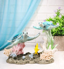 Marine Ocean Blue Sea Turtles Family With Yellow Fish And Coral Reef Figurine