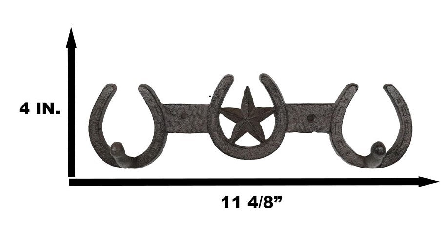Rustic Western Lone Star With 3 Horseshoes Lucky Charm Double Wall Coat Hook