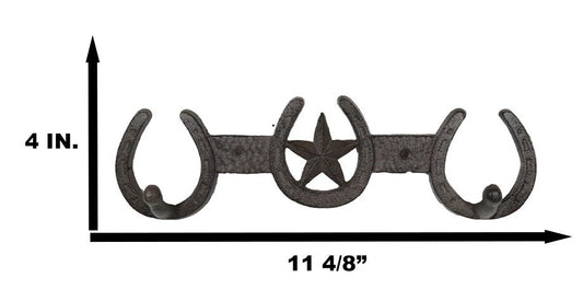 Rustic Western Lone Star With 3 Horseshoes Lucky Charm Double Wall Coat Hook