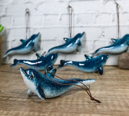 Set Of 6 Nautical Blue Dolphins Ocean Marine Wall Hanging Decor Tree Ornaments