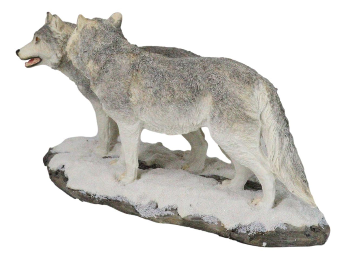 Winter Woodlands Moon Twilight Romance Arctic Snow Wolf Couple Figurine 11.5"L
