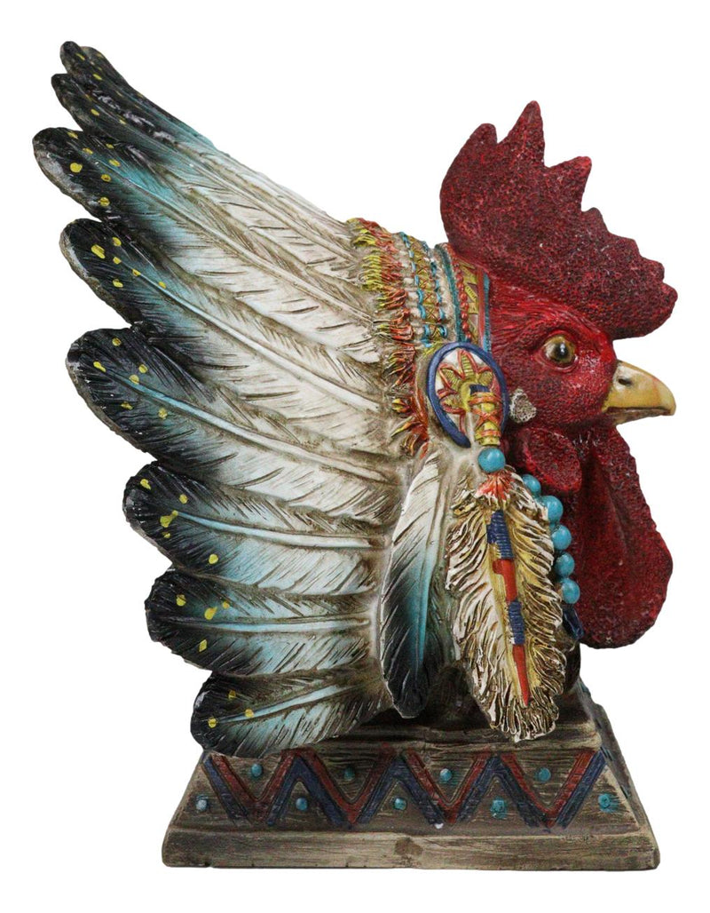 Native American Indian Rooster Chicken Chief With Roach Headdress Figurine