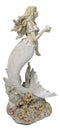 Large Vintage Sea Goddess Mermaid Holding Sconce Standing By Coral Reef Statue