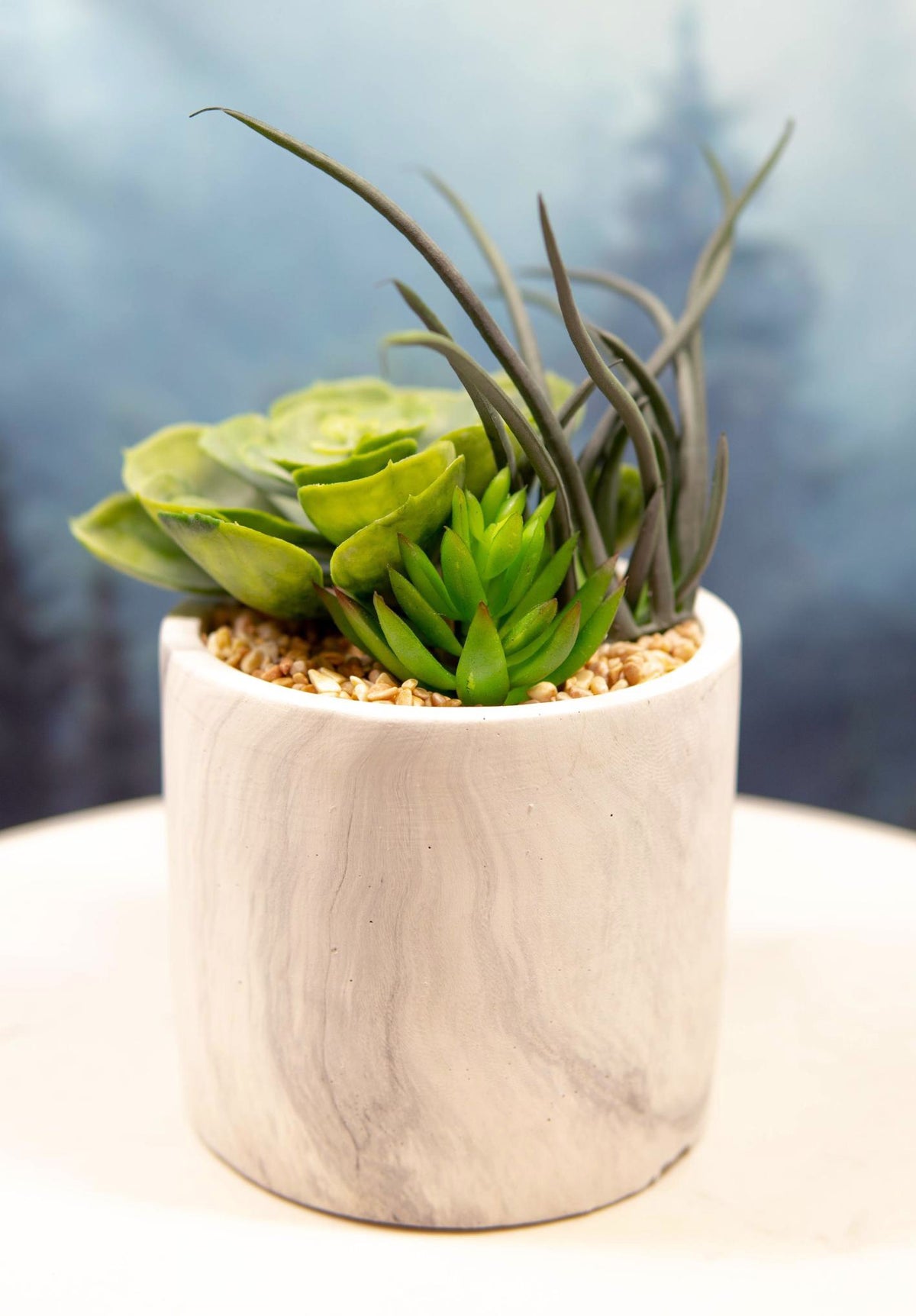 Ultra Realistic Artificial Botanica Trio Succulents Plant In Faux Marble Pot