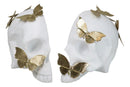 Metamorphosis Golden Butterflies On White Skull Halves Figurine Bookends Set