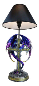 Purple Iridescent Dragon With Silver Celtic Knot High Cross Crystal Table Lamp