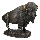 Large North American Open Grassland Plains Bison Buffalo On Rock Base Statue