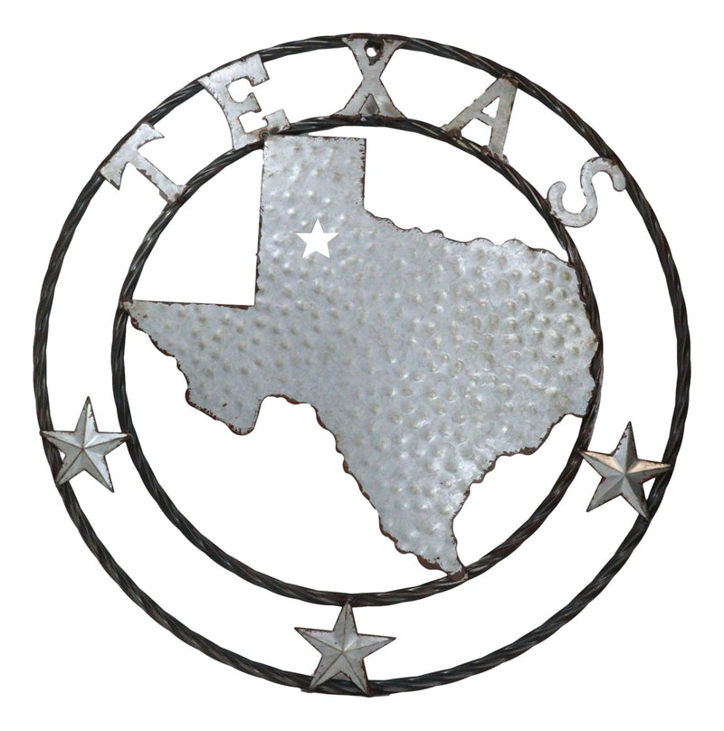 Large 24" Rustic Western Lone Star State Texas Galvanized Metal Wall Circle Sign