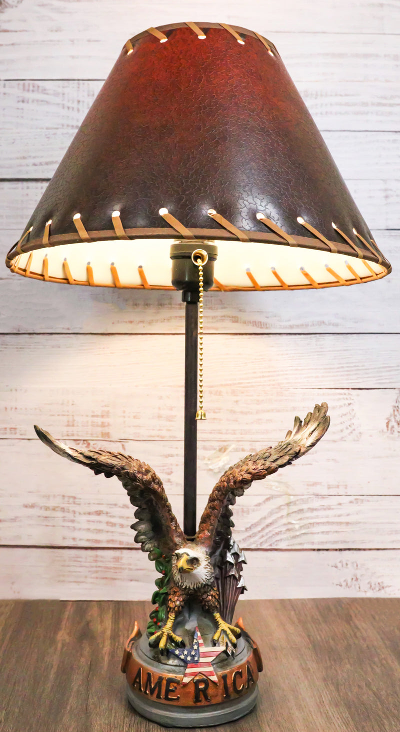 Patriotic Bald Eagle With American Flag Star Memorial Table Lamp Sculpture