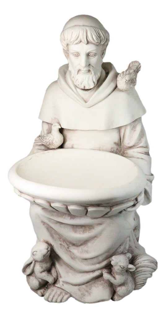 Sitting Saint Francis with Animals Large Outdoor Bird Bath Garden Statue 27"H - Ebros Gift
