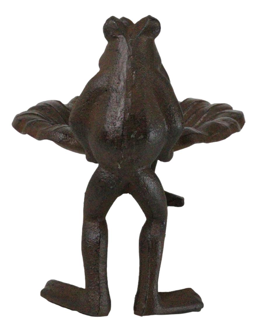 Cast Iron 2 Toad Frogs With Waterlily Lily Pad Bird Feeder Bath Garden Figurine - Ebros Gift
