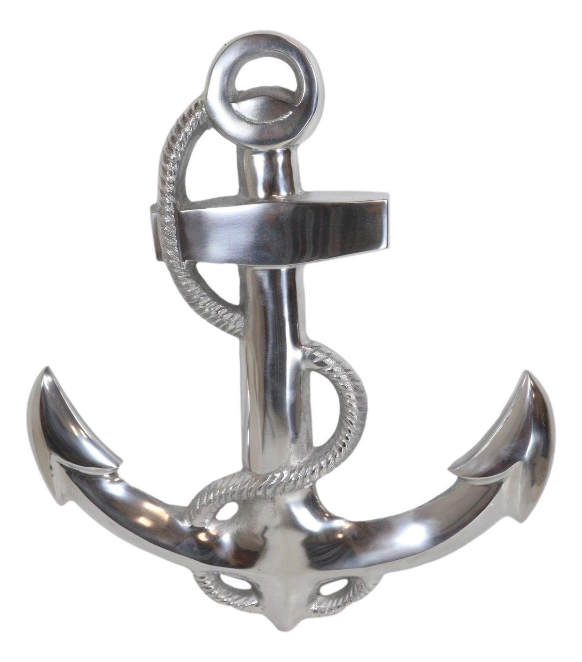 Nautical Ocean Marine Polished Aluminum Metal Ship Anchor Wall Decor Plaque 18"H