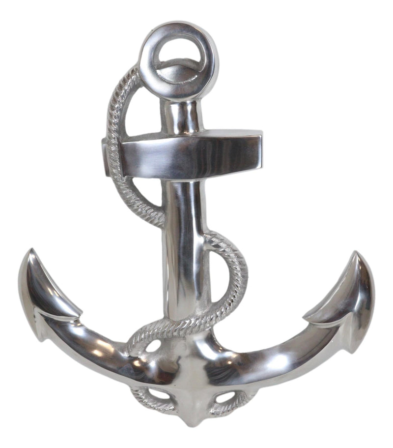 Nautical Ocean Marine Polished Aluminum Metal Ship Anchor Wall Decor Plaque 18"H