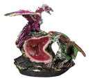 LED Crystal Faux Geode Dragons Duelling Figurine, Red & Green Metallic Dragons