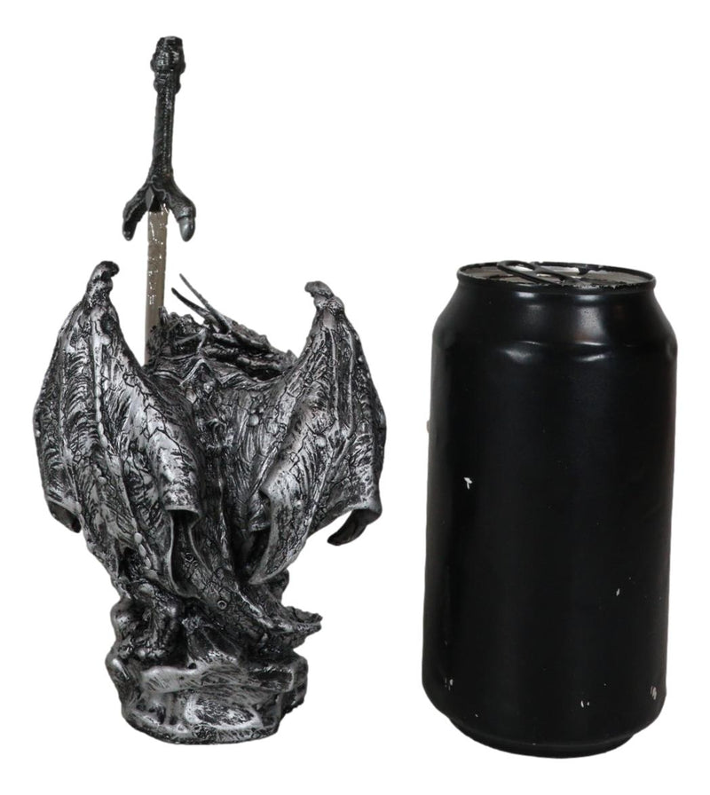 Legendary Silver Sorcerer Dragon Carrying Orb and Sword Letter Opener Figurine