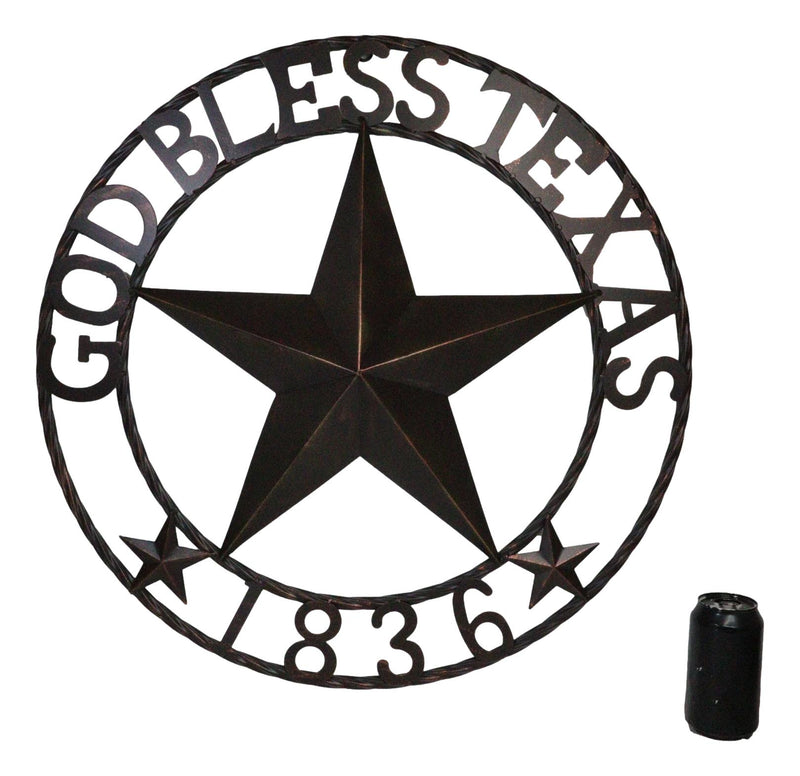 24"Dia Patriotic Western Lone Star God Bless Texas 1836 Metal Wall Circle Sign